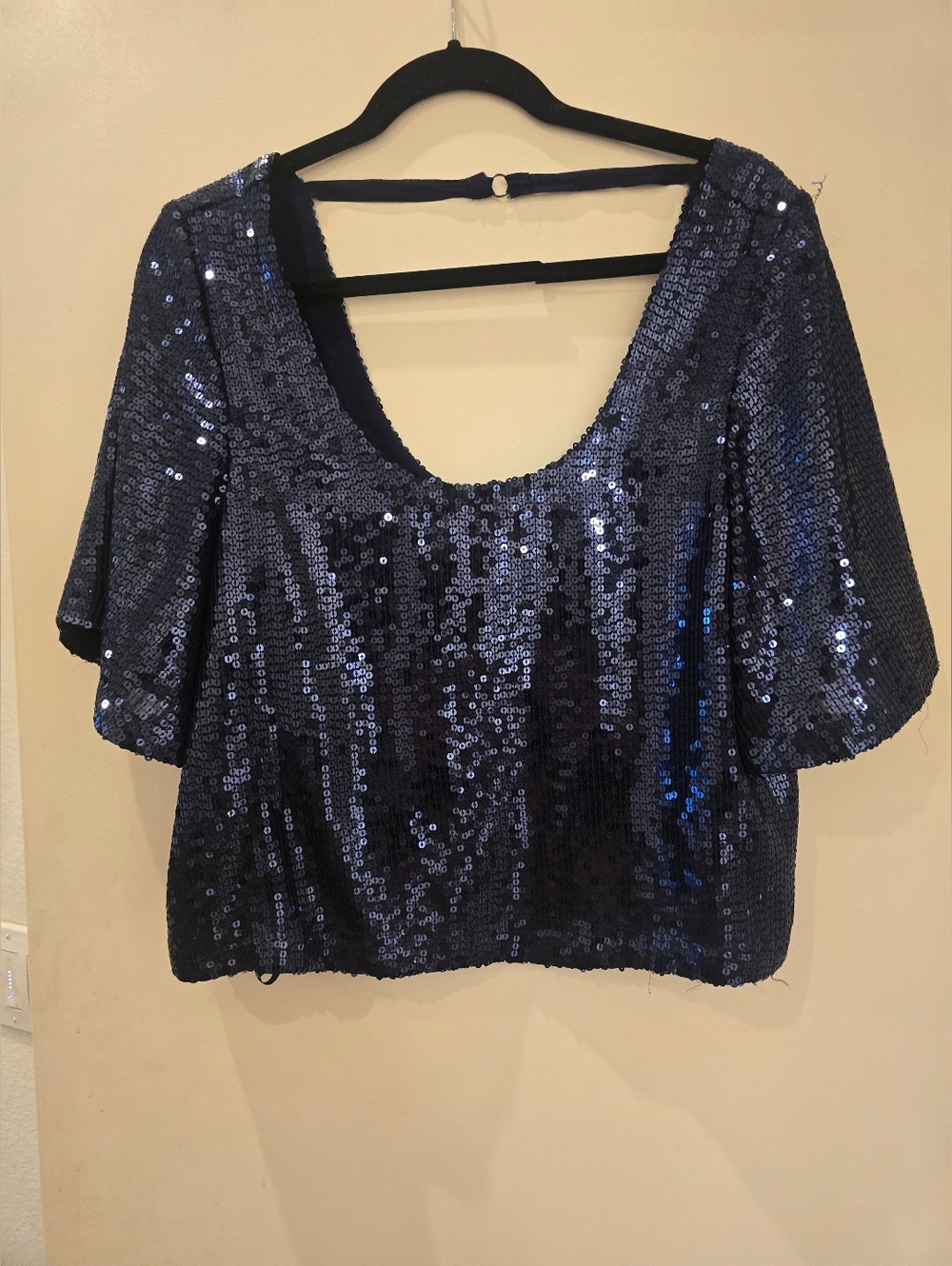 Free People Navy Sequin Scoop Neck Crop Top